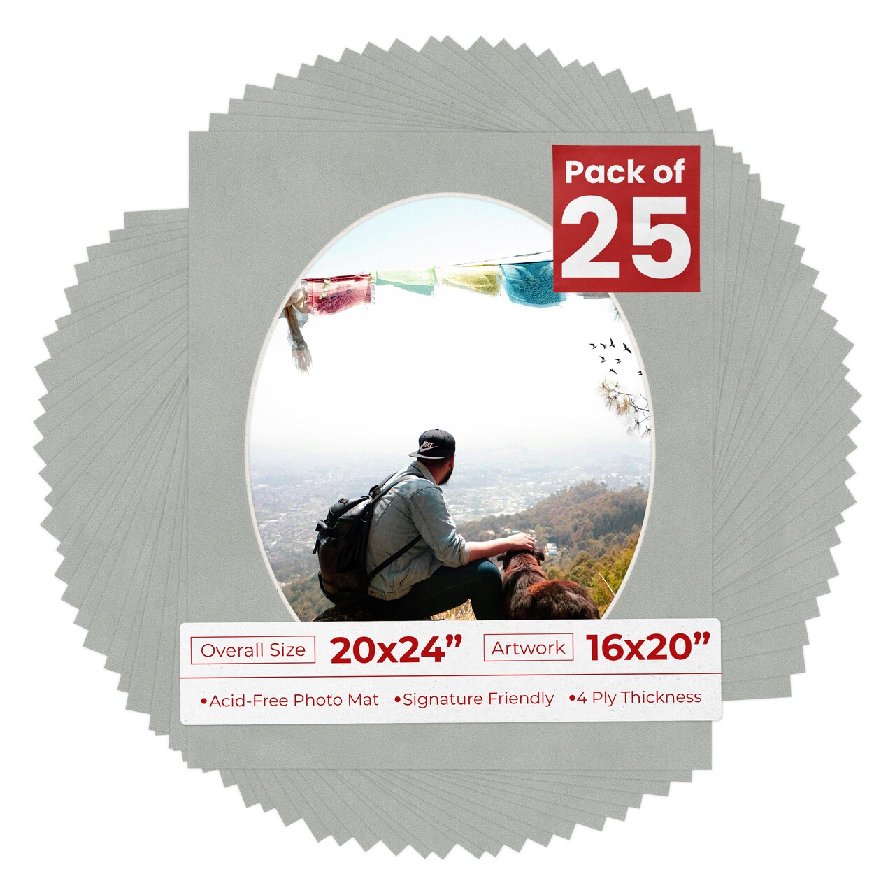 Light Grey Suede Mat Board for 20x24 Frames - Oval Opening for 16x20 Photos